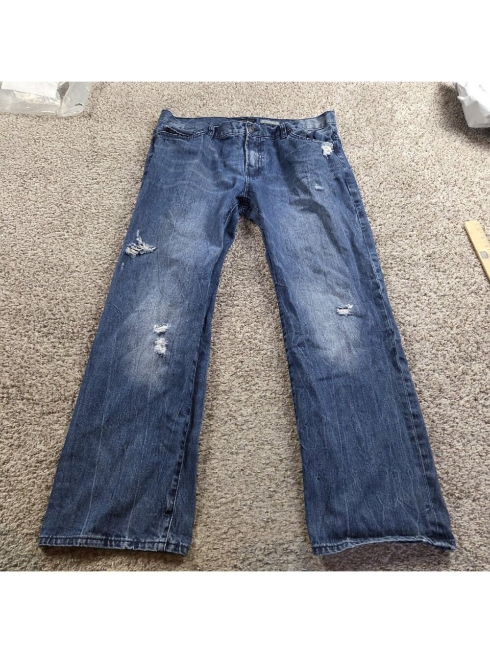 Aeropostale Jeans Mens 38x30.5 Tag 38x32 Straight Dark Wash Denim Distressed